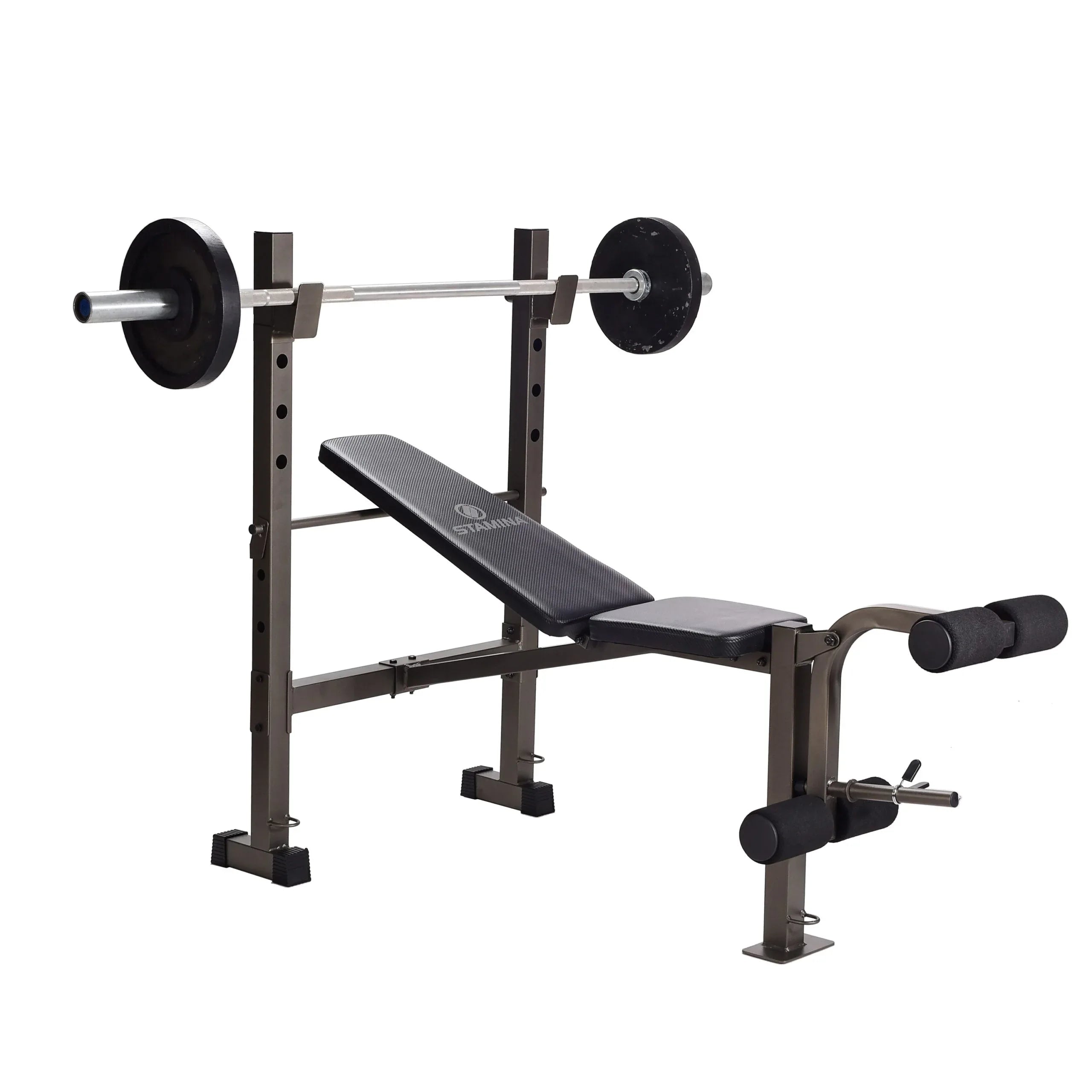 strength conditioning workout Weight bench with barbell on a white background