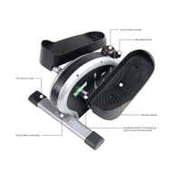 Exerciser with labeled features on a white background