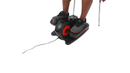 Person using a step machine on a white background
