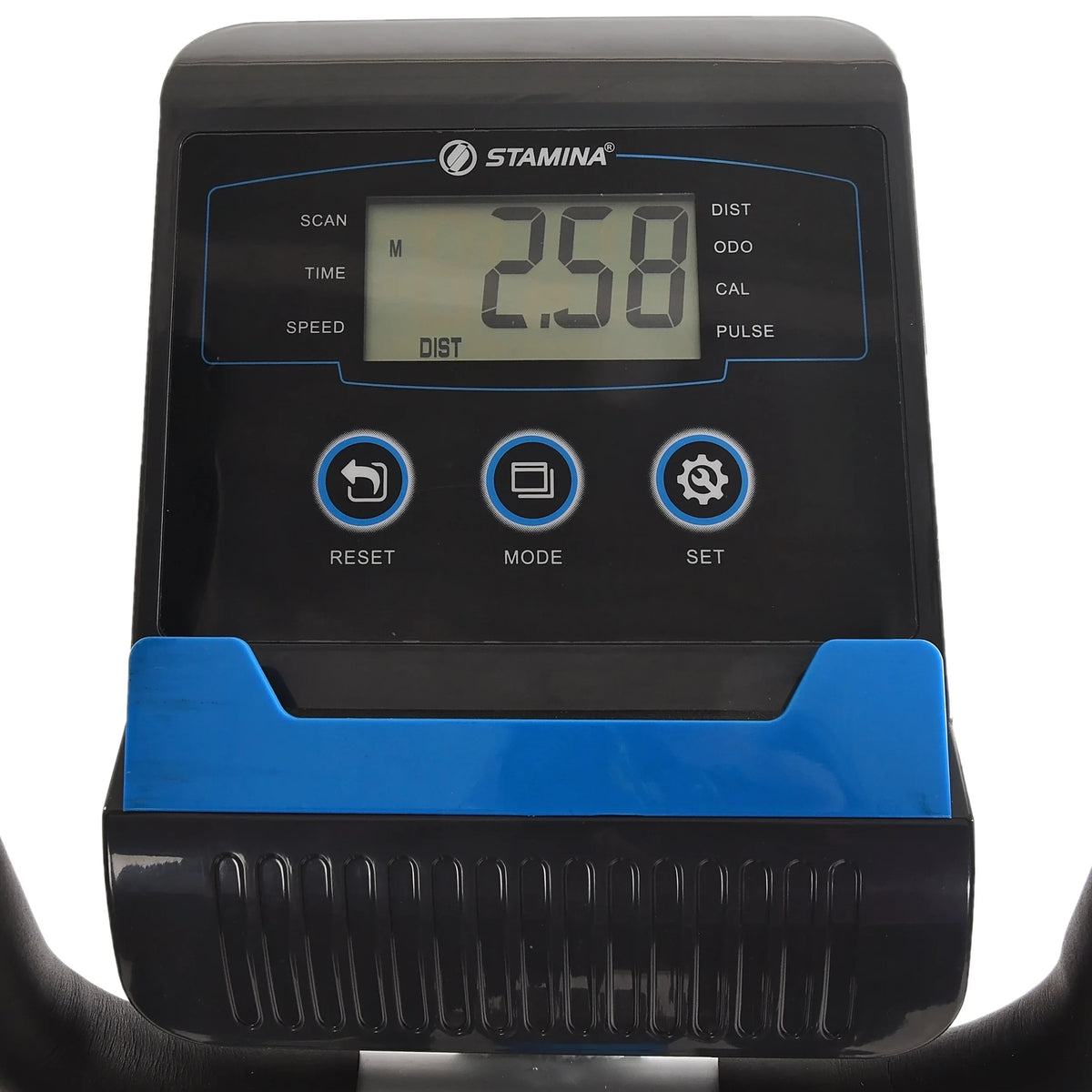 elliptical exercise machines console with digital display and control buttons on a white background