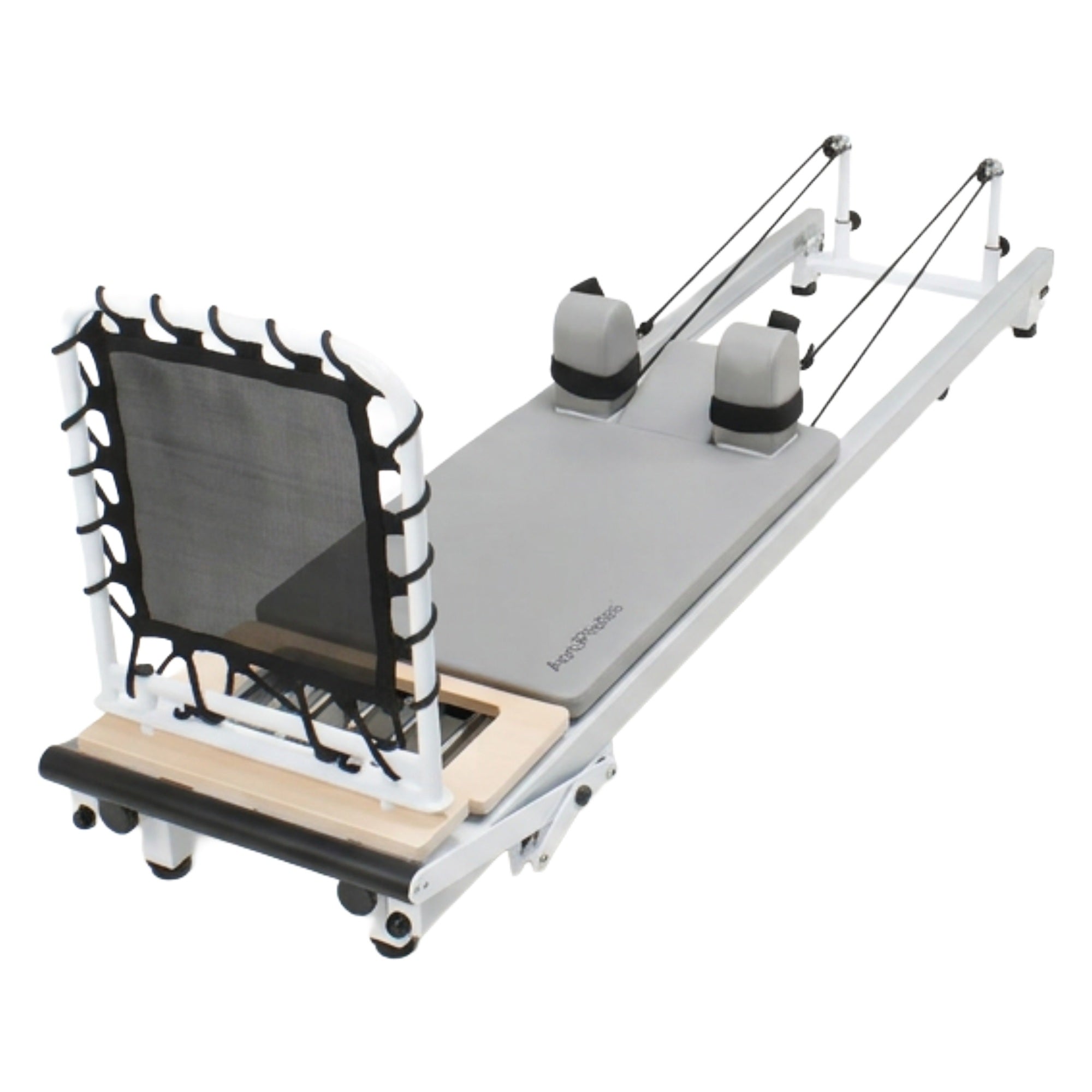 Pilates reformer machine on a white background for strength training, flexibility main image