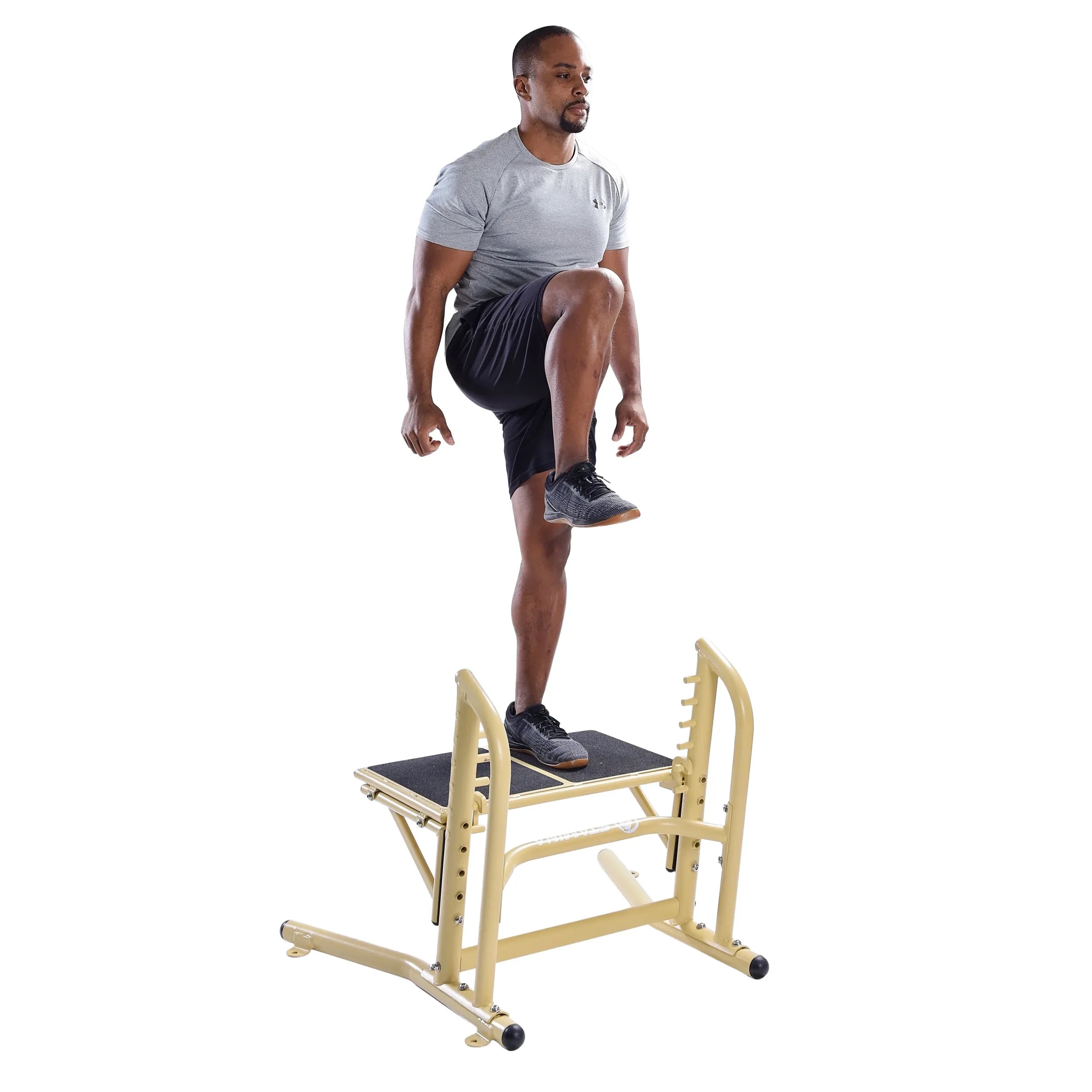 Person using a outdoor training equipment on a white background