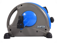 Gray and blue exercise bike trainer with 'S.P.S.' branding on a white background