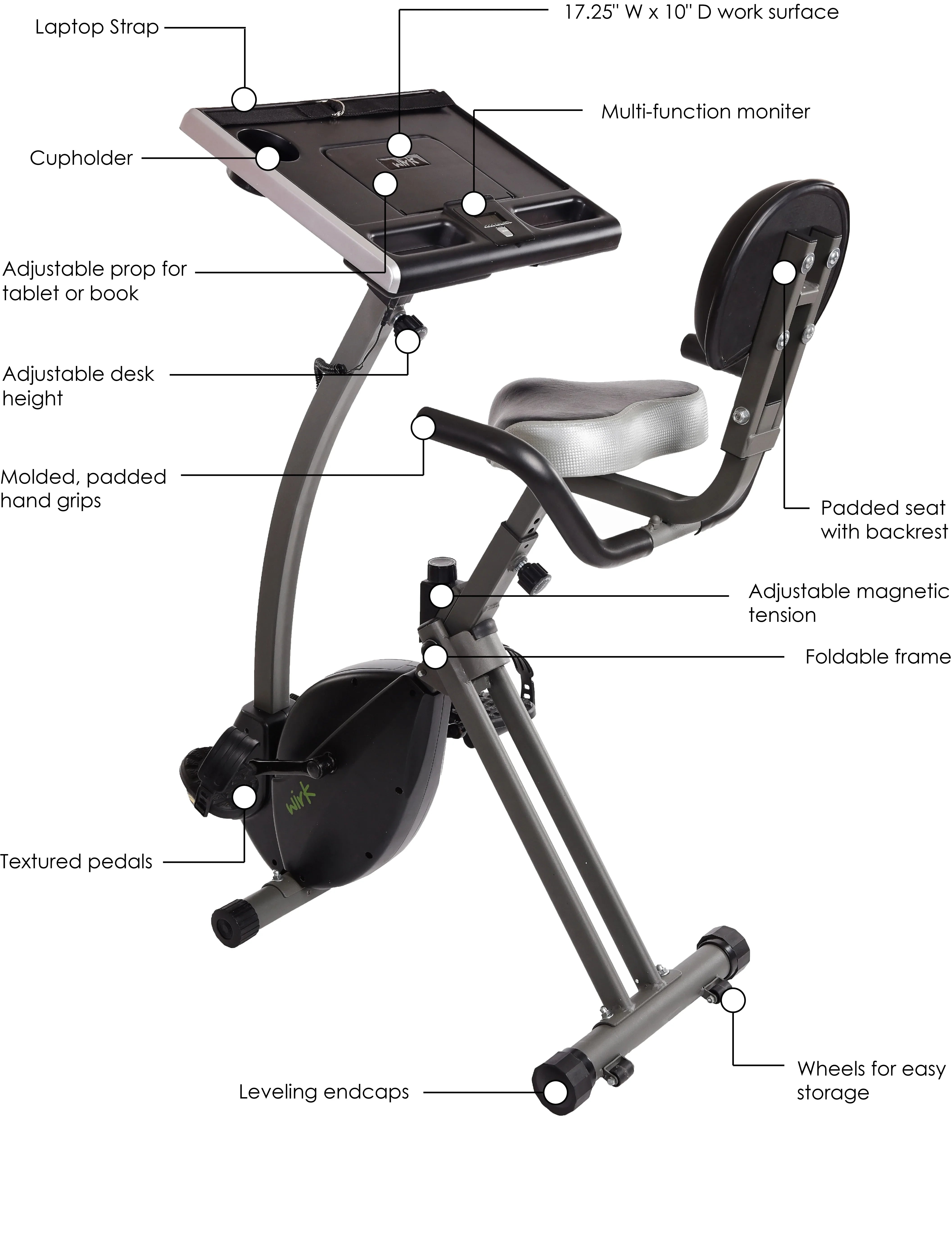 Wirk Ride Exercise Bike Workstation and Standing Desk - Stamina Products
