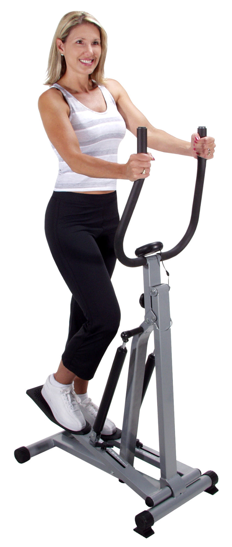 Stamina® SpaceMate® Folding Stepper Woman exercising on a stair stepper machine against a white background 