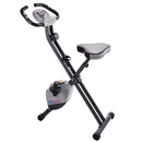 Exercise bike with a seat and digital display on a white background