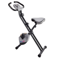 Exercise bike with a seat and digital display on a white background