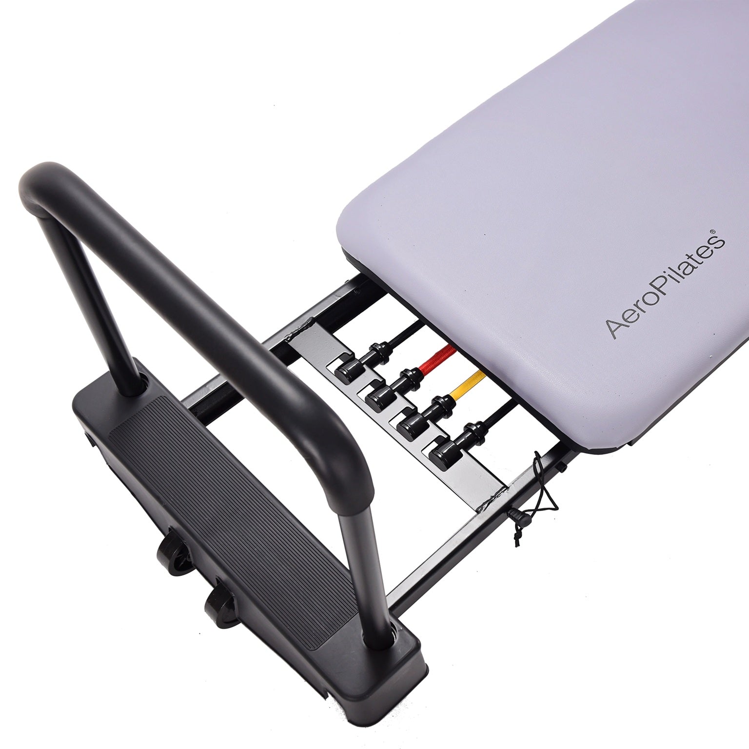 Aeropilates reformer with attachments on a white background