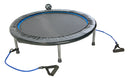 Rebounder exercise trampoline with resistance bands on a white background