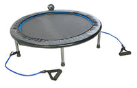 Rebounder exercise trampoline with resistance bands on a white background