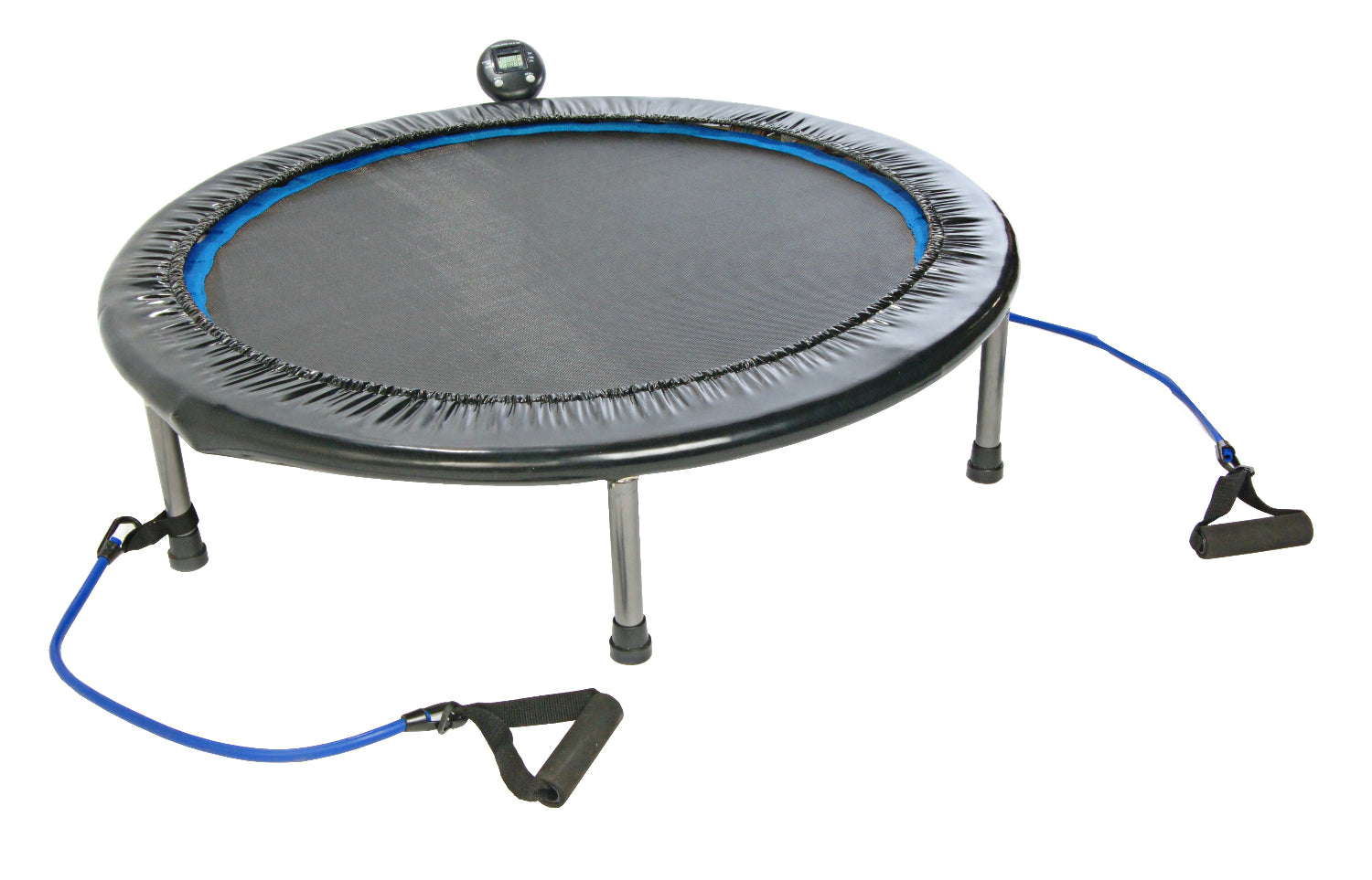Home gym Rebounder exercise trampoline with resistance bands on a white background