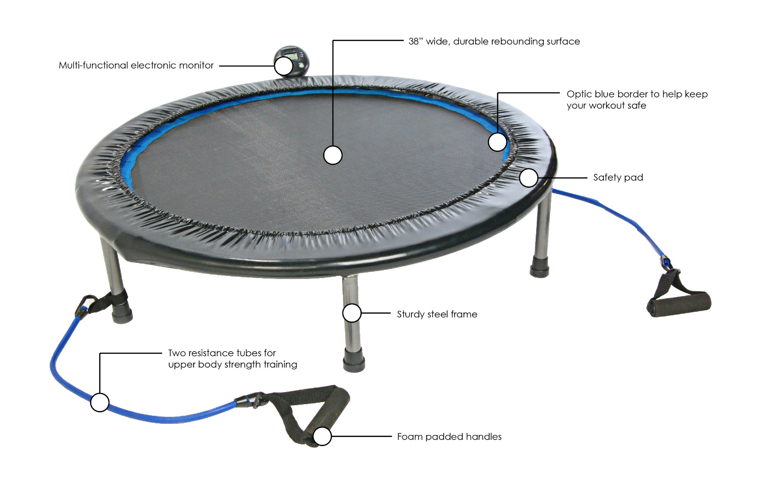 intone 38 rebounder trampoline with labels