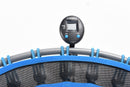 Digital display on a trampoline with blue safety netting