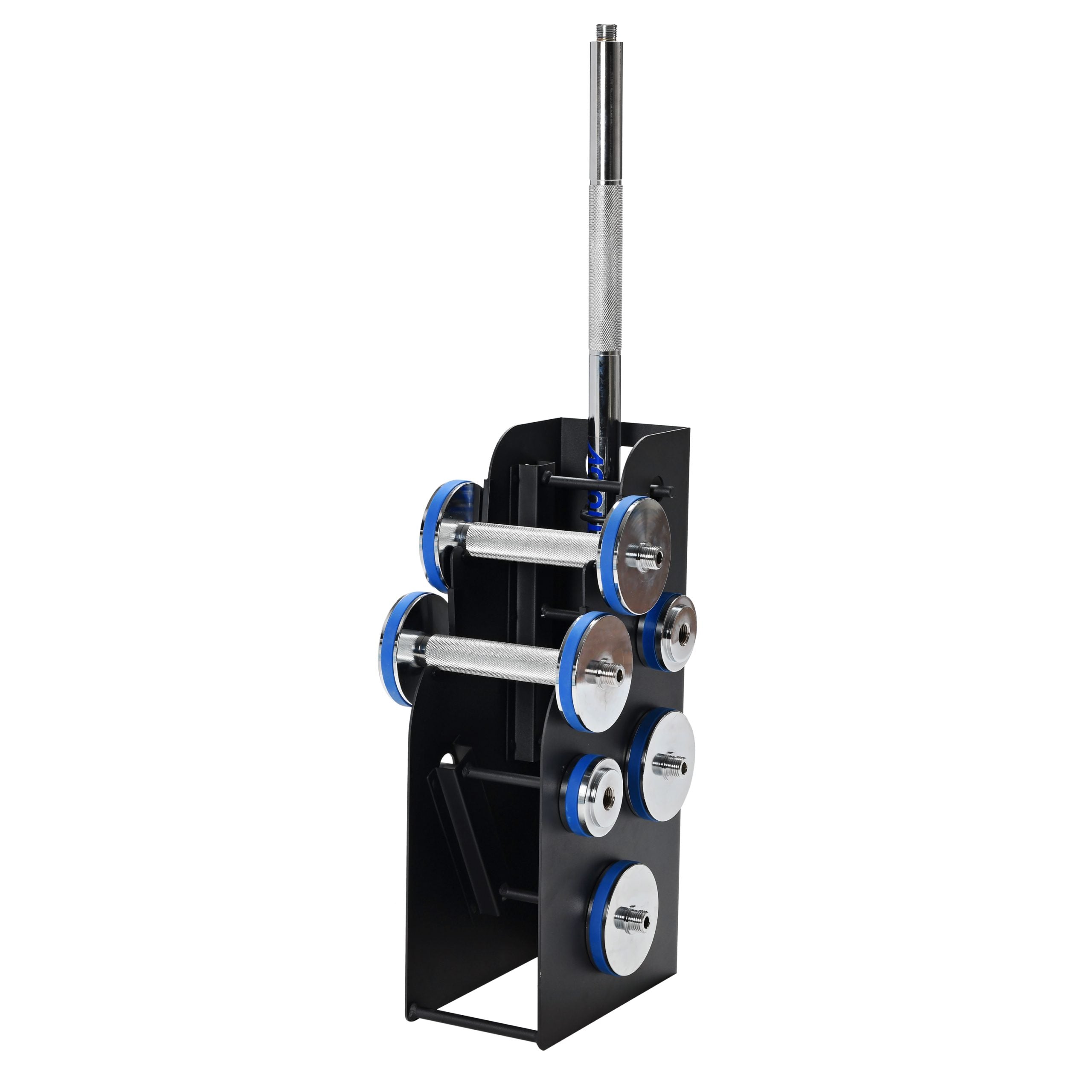 müüv Adjustable Barbell Kit with weight plates on a rack against a white background