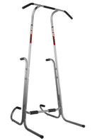 Silver pull-up bar stand on a white background