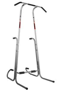 Silver pull-up bar stand on a white background