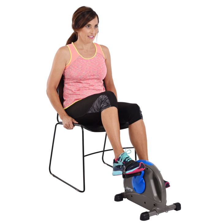 Woman workout on Blue Stamina Mini Exercise Bike with Smooth pedal System