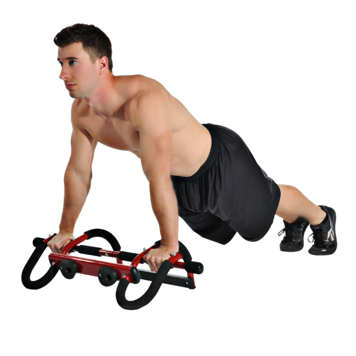 Man pushing-up with Boulder Fit Door Gym with Rock Climbing Hand Holds.