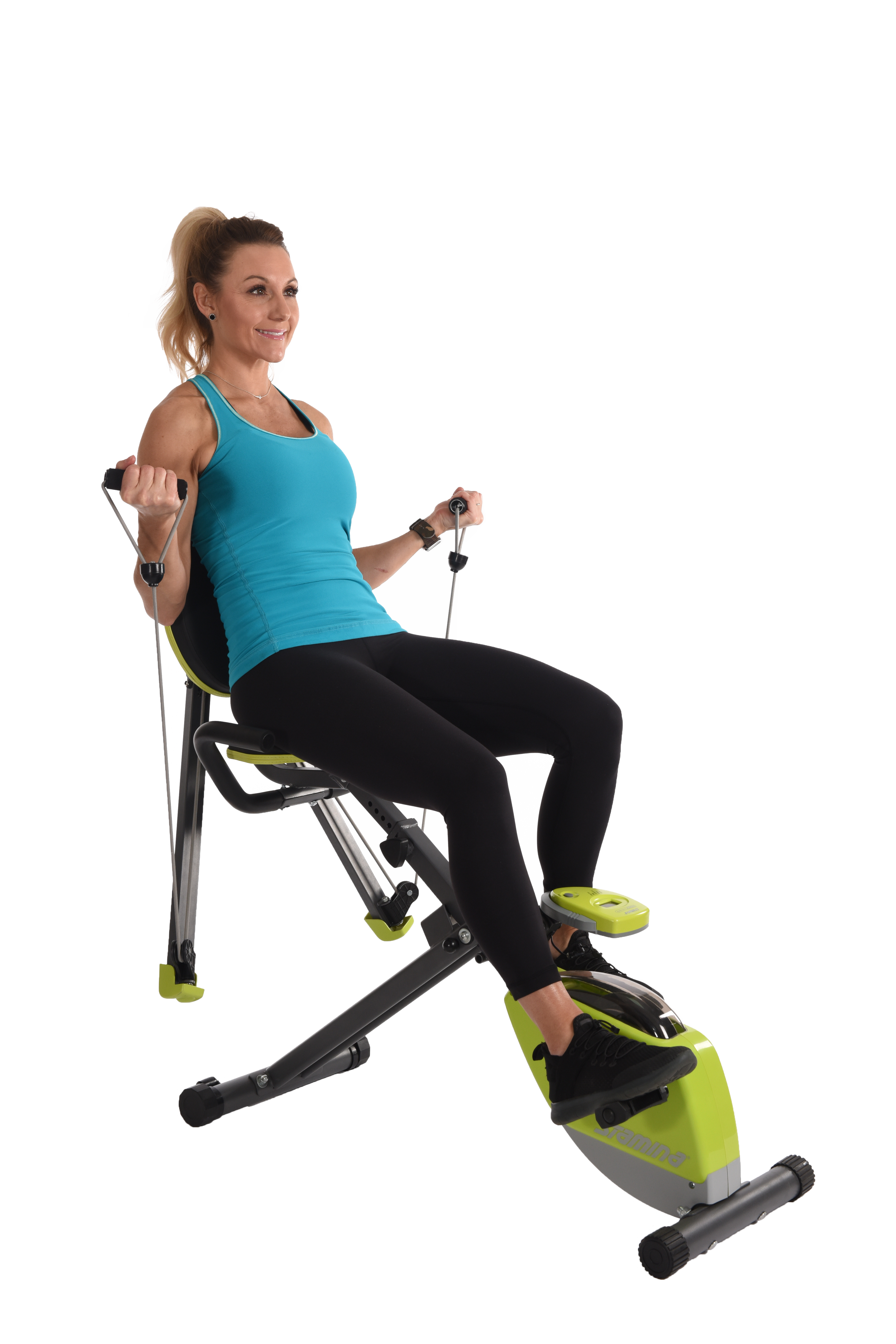 Performing curls on Stamina Wonder Exercise Bike With Strength System.