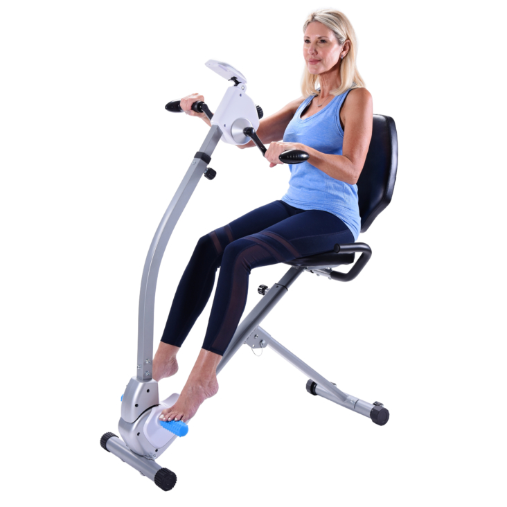 Seated woman on Upper Body Exercise Bike.