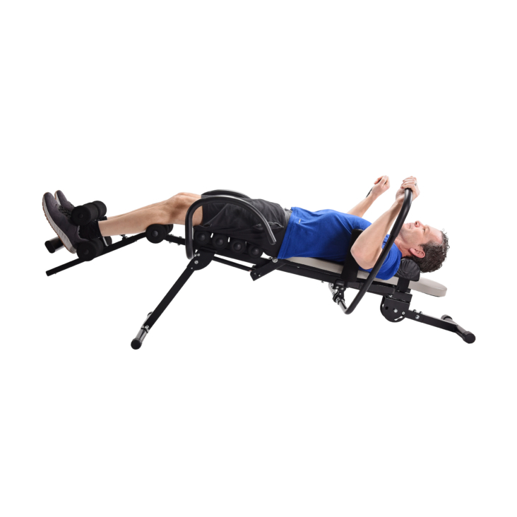 Middle age man performing back body exercise on Stamina Active Aging EasyDecompress Pro