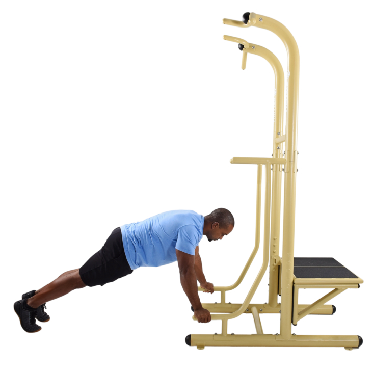 Man push up on Stamina Outdoor Power Tower Pro push up station